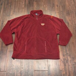 Vintage Pro Player Virginia‎ Tech VT Hokies Fleece Zip Up Jacket Mens 2XL Maroon